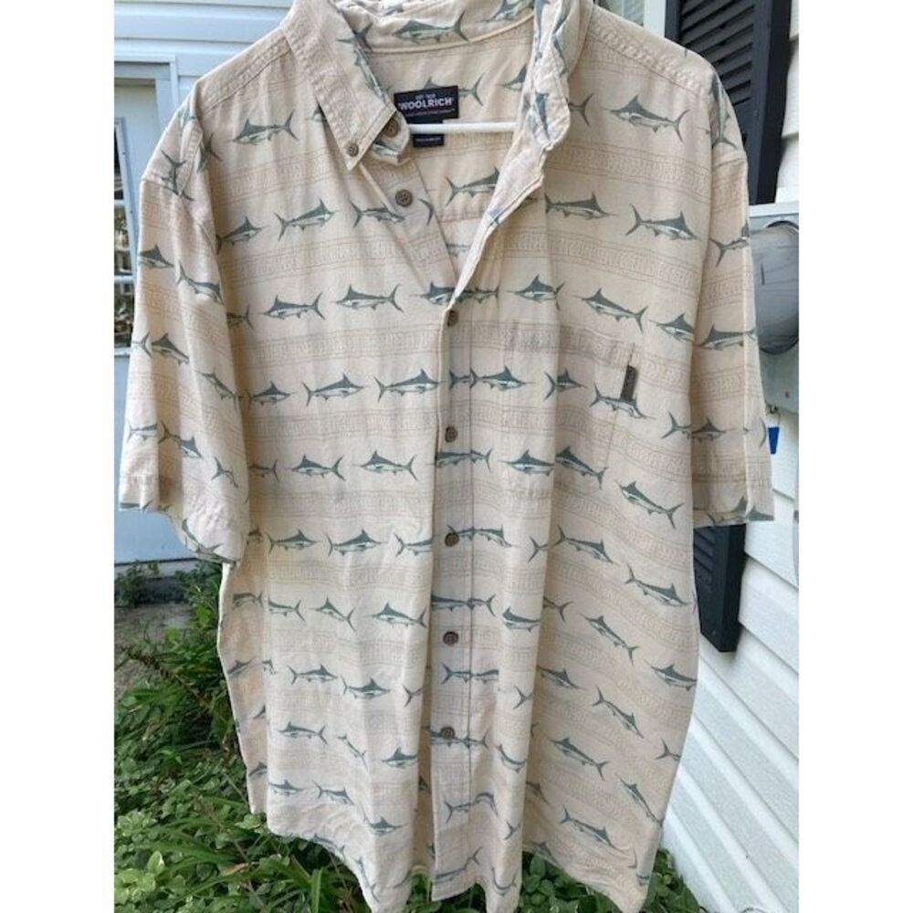 Woolrich Men’s Marlin Fish Button Down Shirt Short Sleeve All-Over Woolrich XL